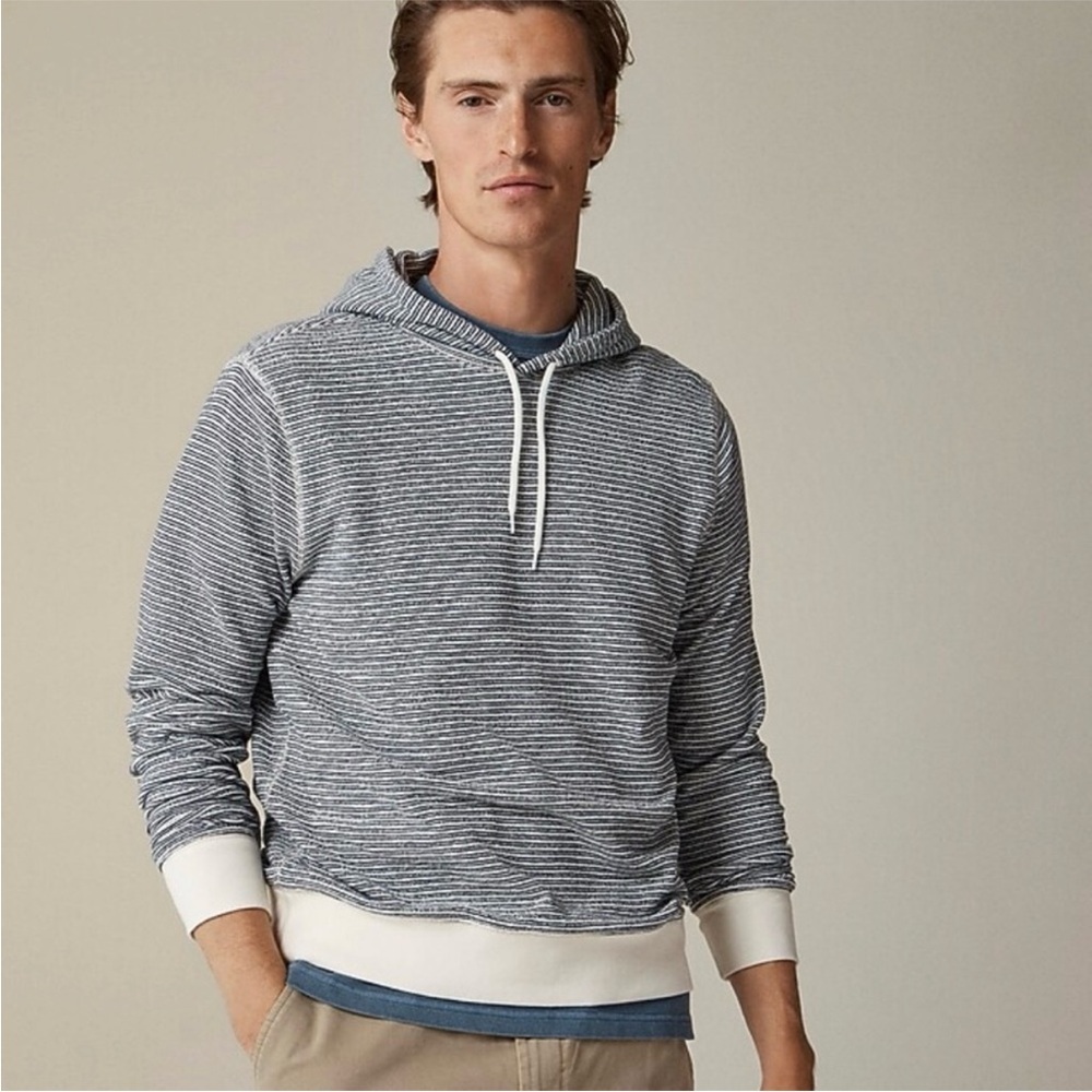 NEW J. Crew Textured hooded sweater-tee in blue stripe size small CJ934